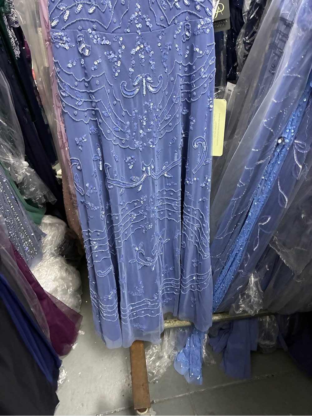 Adrianna Papell Dress SZ 14 Blue Sequin Beaded Midi Formal Cocktail NWT GALA MOB - Picture 9 of 13